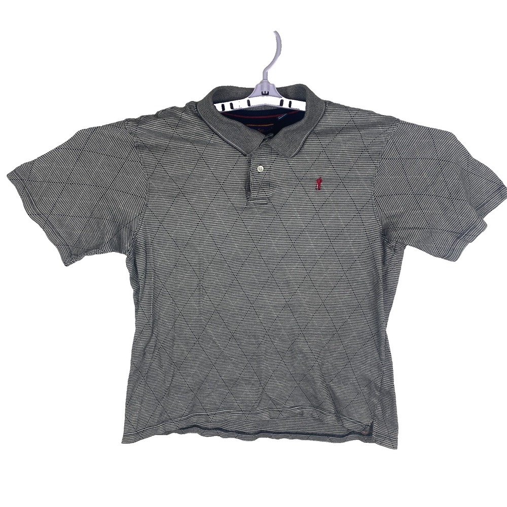 Payne Stewart Mens Gray Argyle‎ Diamonds Preppy Classic Polo Golf Shirt Size L